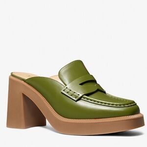 Michael Kors Olive Green Leather Mules